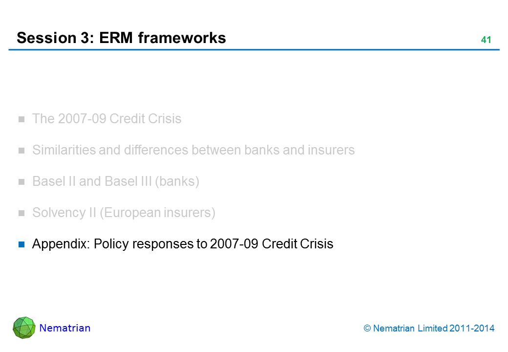 Bullet points include: Appendix: Policy responses to 2007-09 Credit Crisis